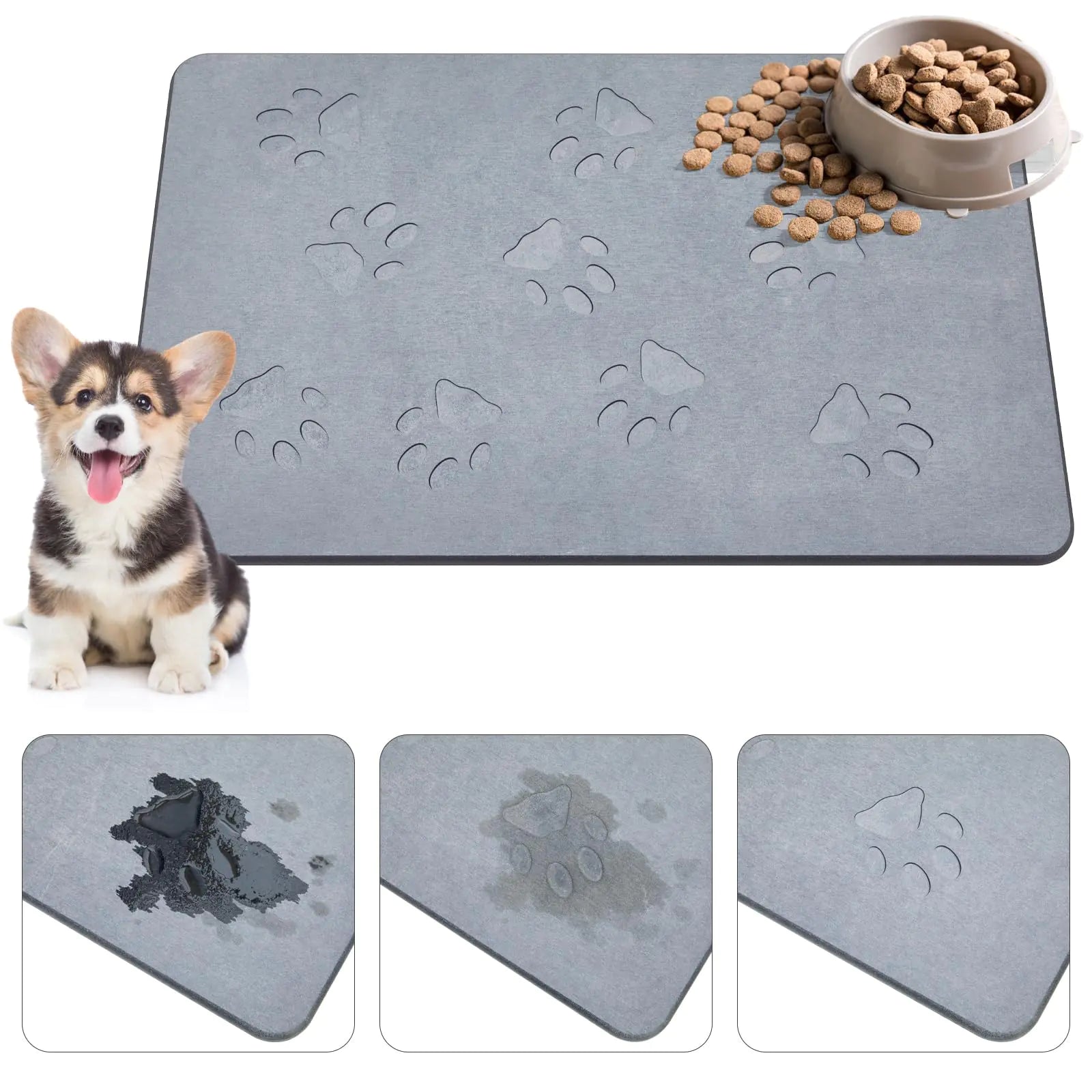 Drydiet 16" x 24" Stone Pet Feeding Mat - Diatomite Absorbent Non-Slip Dog & Cat Mat | New