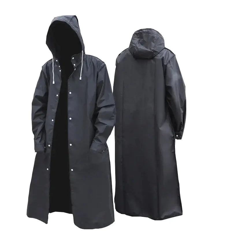 Black Waterproof Hooded Raincoat for Outdoor Activities