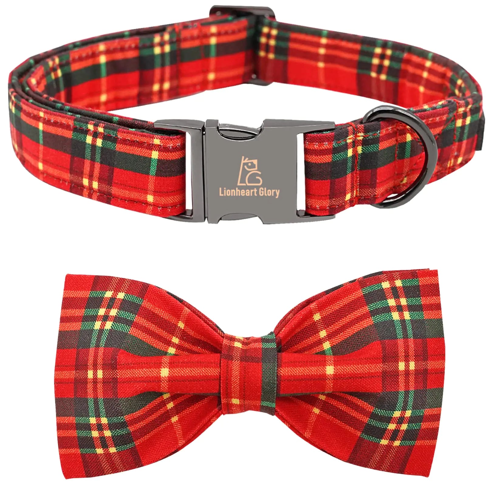 Lionheart Glory Christmas Dog Bow Collar - Plaid Bow Tie Collar for Medium Dogs | New