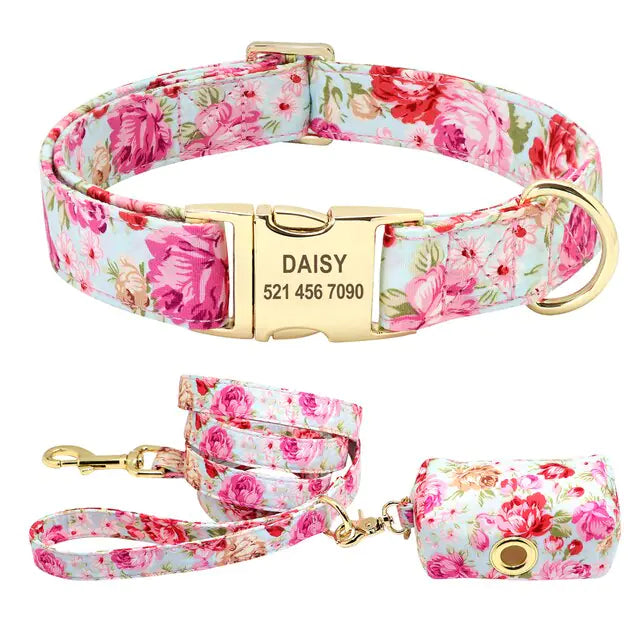 Personalized Printed Dog Collar & Leash Set - Custom Design for Small, Medium & Large Dogs