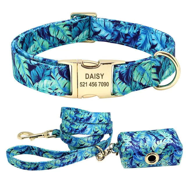 Personalized Printed Dog Collar & Leash Set - Custom Design for Small, Medium & Large Dogs