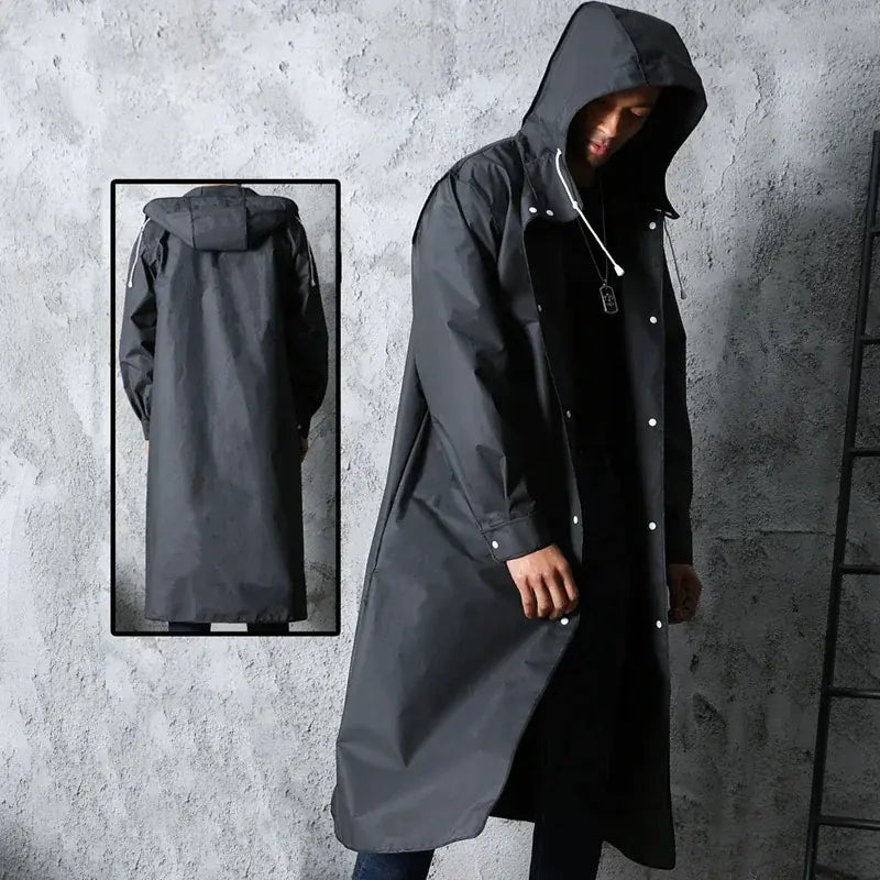 Black Waterproof Hooded Raincoat for Outdoor Activities