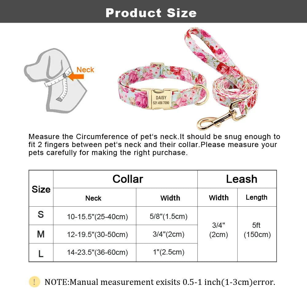 Personalized Printed Dog Collar & Leash Set - Custom Design for Small, Medium & Large Dogs