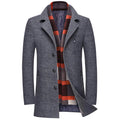 Men's Wool Blend Trench Coat with Scarf