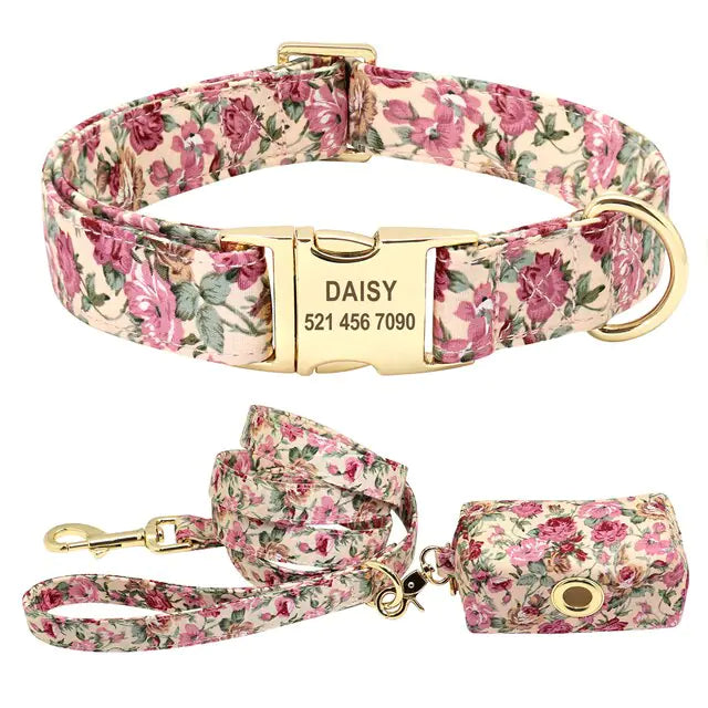 Personalized Printed Dog Collar & Leash Set - Custom Design for Small, Medium & Large Dogs