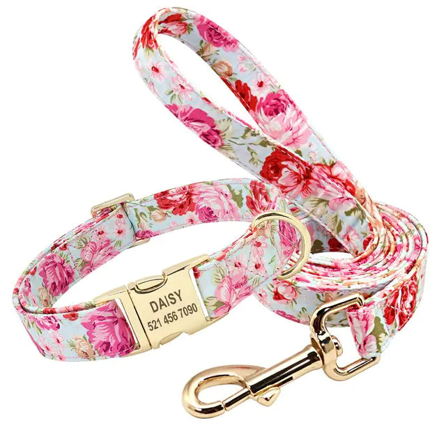 Personalized Printed Dog Collar & Leash Set - Custom Design for Small, Medium & Large Dogs