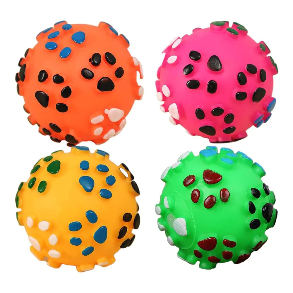 Paw Print Squeaky Dog Toy Balls - 4 Pack