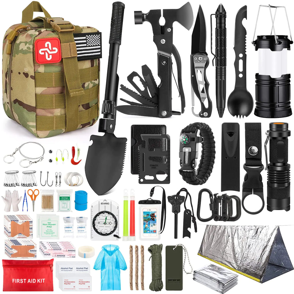 250 Piece Survival Kit with First Aid & MOLLE Bag - Emergency Tent Included