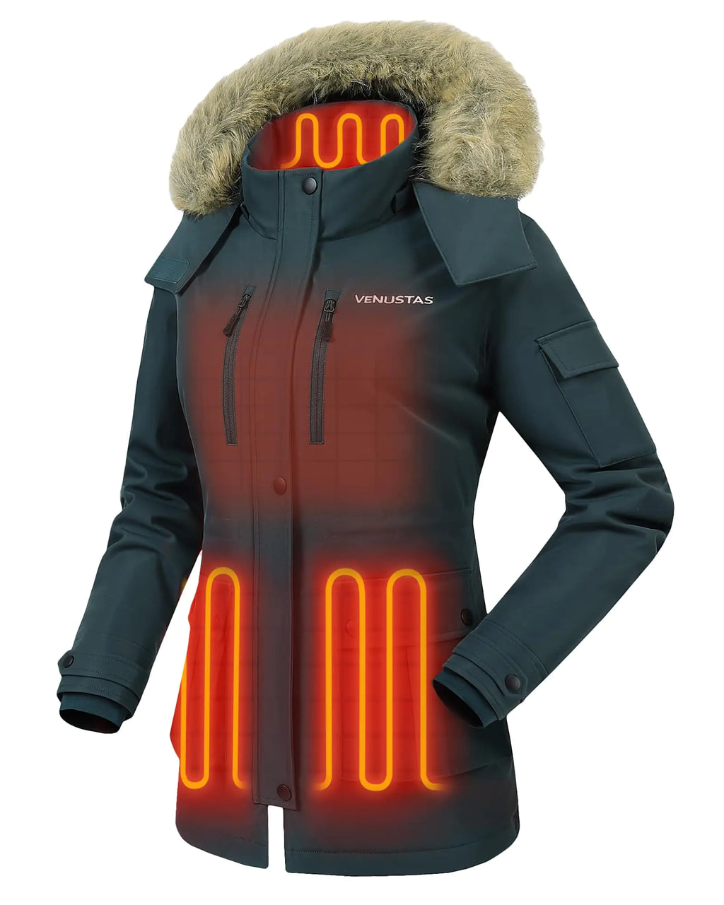 Women's Heated Long Parka with Battery