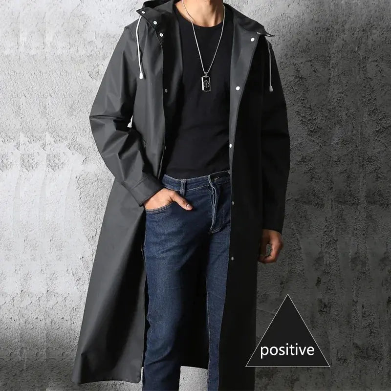 Black Waterproof Hooded Raincoat for Outdoor Activities