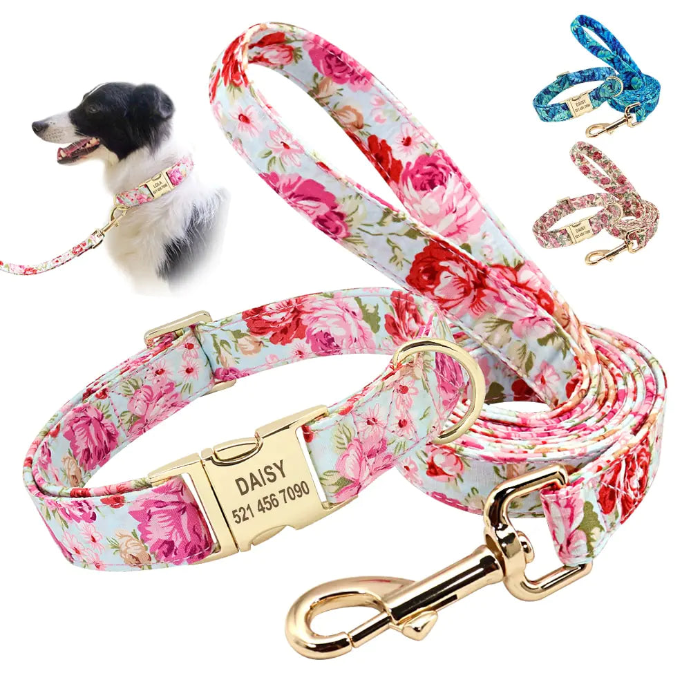 Personalized Printed Dog Collar & Leash Set - Custom Design for Small, Medium & Large Dogs