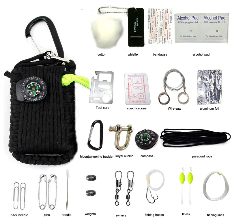 Emergency Survival Kit with Paracord Rope - Camping & Climbing Gear