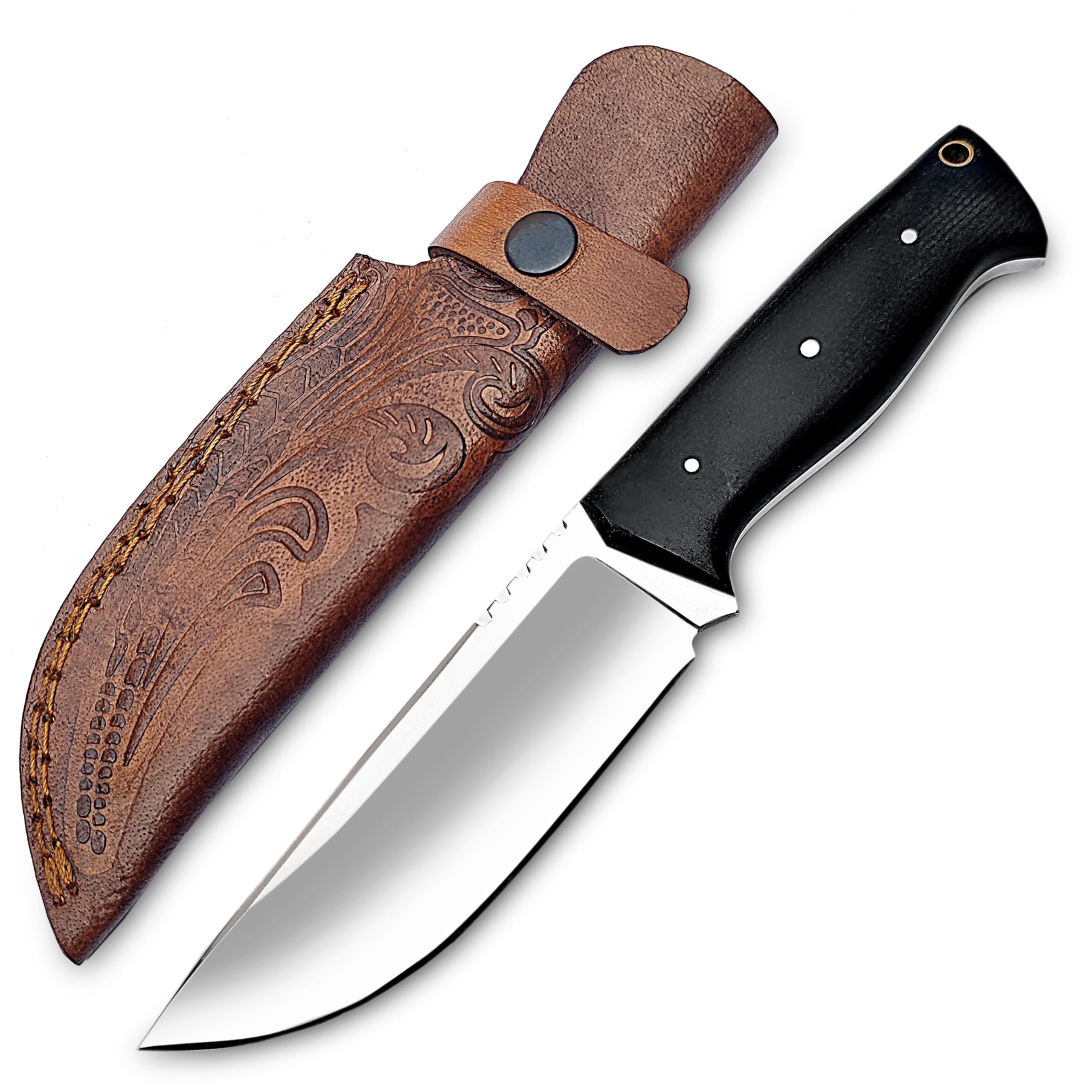 Full Tang D2 Steel Bushcraft Knife – 5" Fixed Blade with Leather Sheath