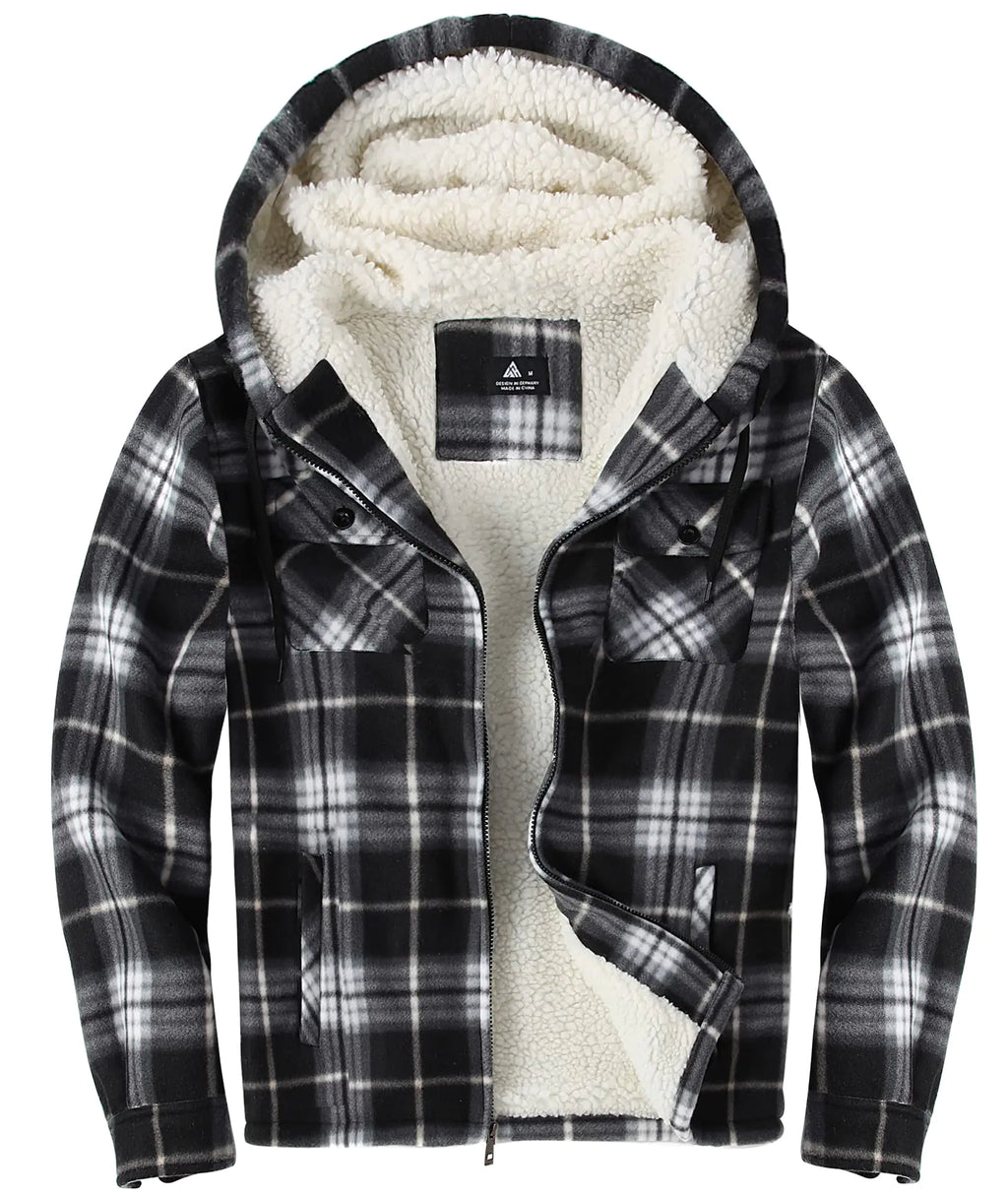Men's Fleece-Lined Flannel Hoodie Jacket