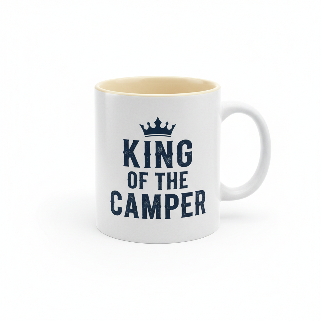 King of the Camper ceramic coffee mug with double-sided print