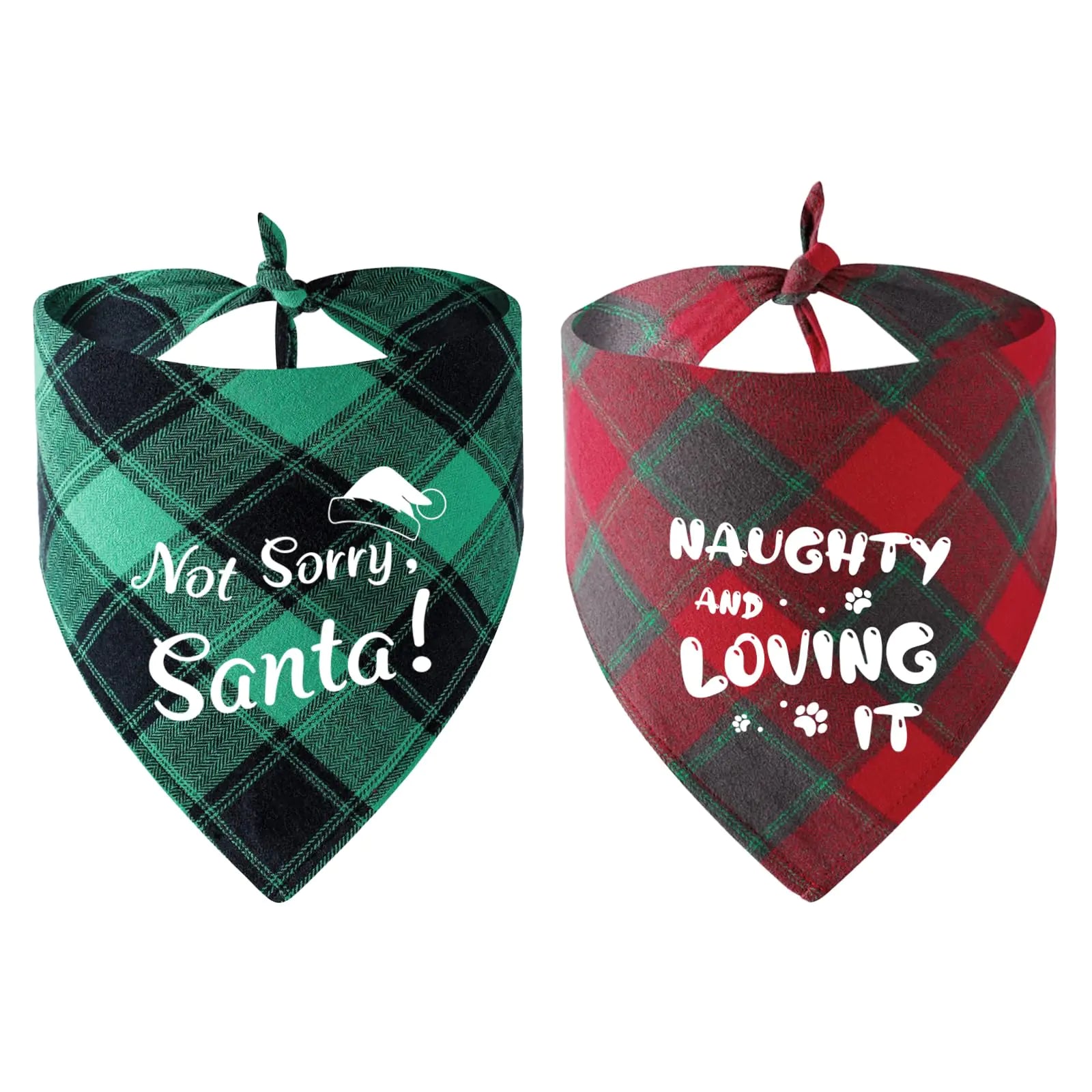 BlissBud Christmas Dog Bandanas - Naughty & Nice Holiday Plaid Set for Medium & Large Dogs (2-Pack) | New