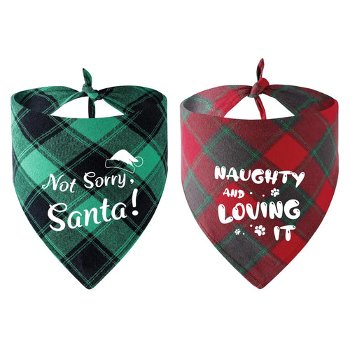 BlissBud Christmas Dog Bandanas - Naughty & Nice Holiday Plaid Set for Medium & Large Dogs (2-Pack) | New