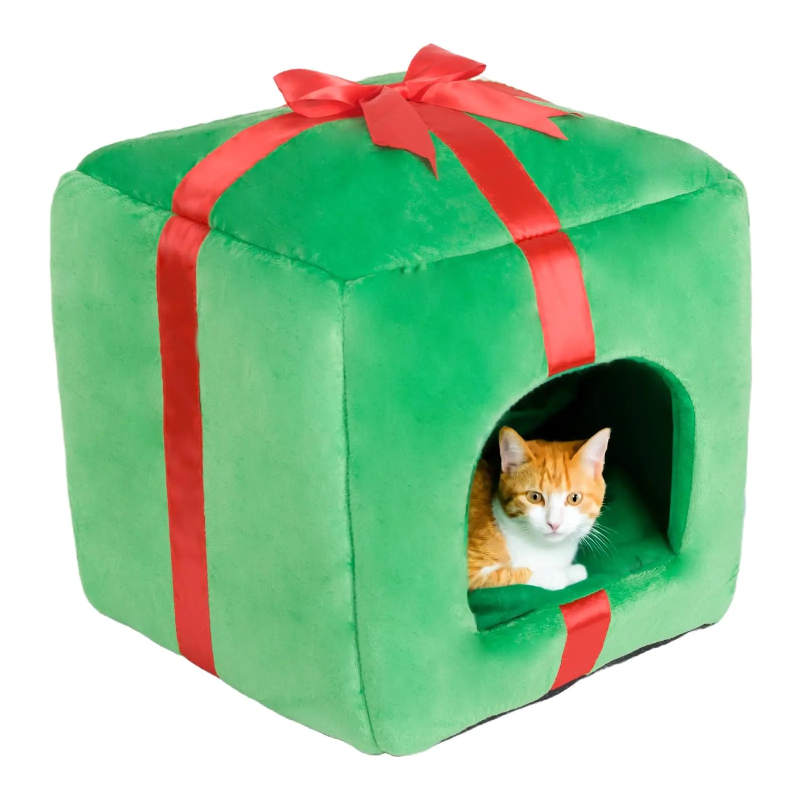 PowerKing Christmas Cat House - Square Cat Bed Cave with Cushion & Non-Slip Bottom | New