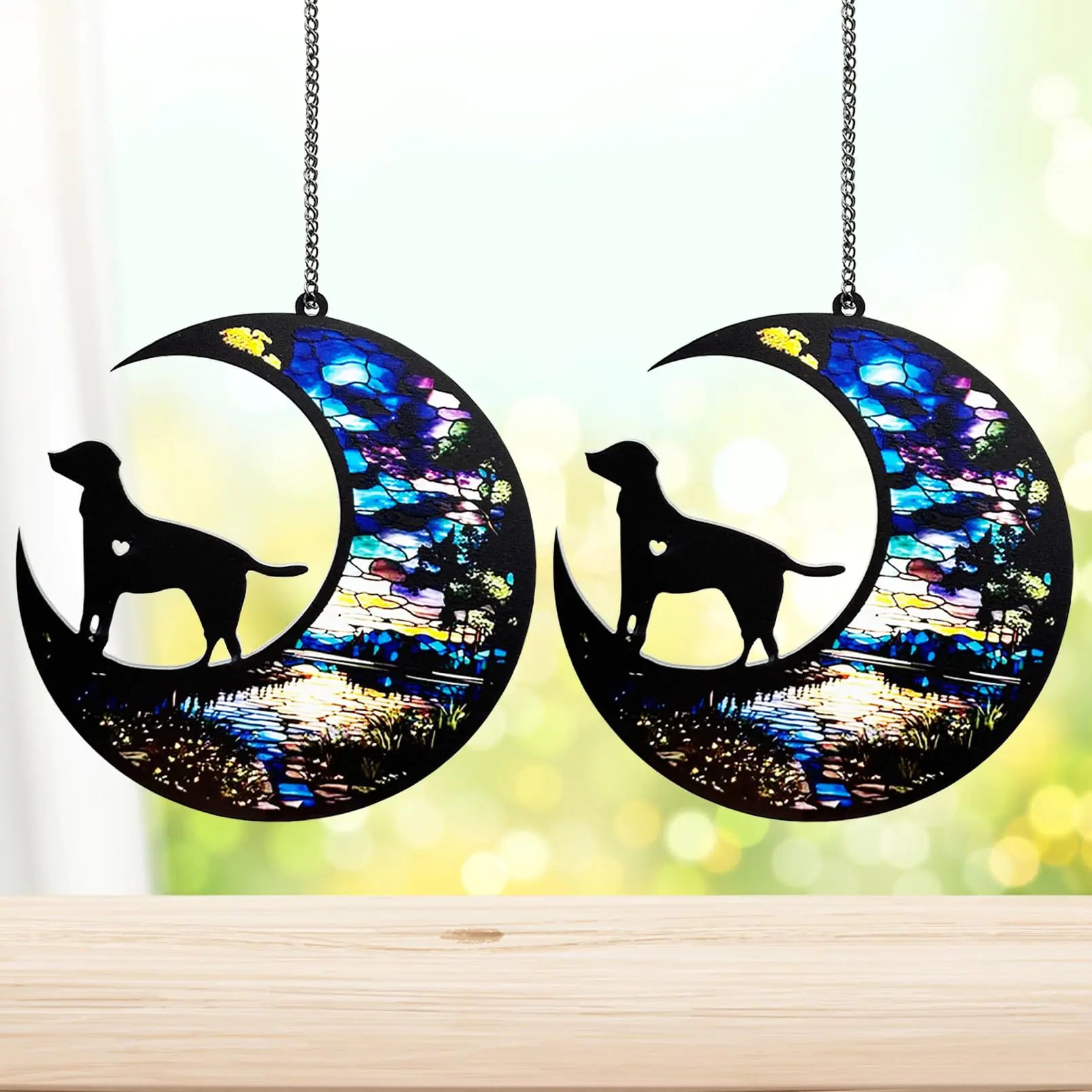 Dog Memorial Suncatcher 2-Pack - Pet Loss Sympathy Gift | Rainbow Bridge Remembrance Window Decor