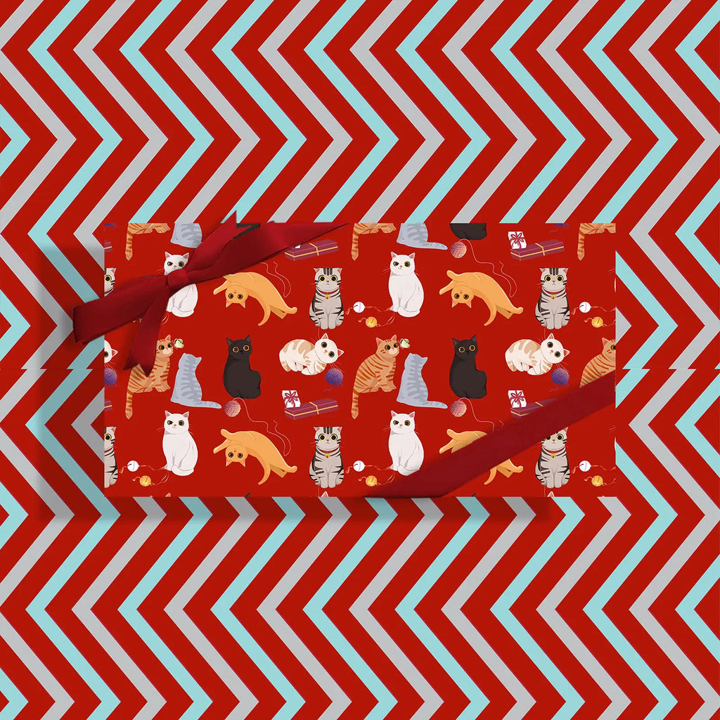 Reversible Gift Wrapping Paper 5-Pack - Double-Sided Cat Design for Christmas & Holidays | New