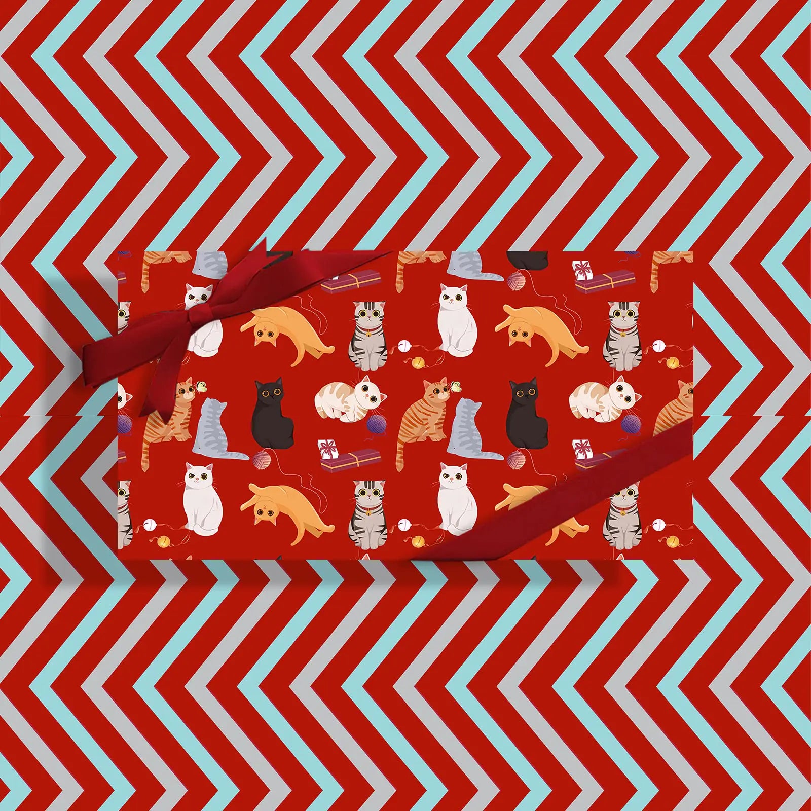 Reversible Gift Wrapping Paper 5-Pack - Double-Sided Cat Design for Christmas & Holidays | New