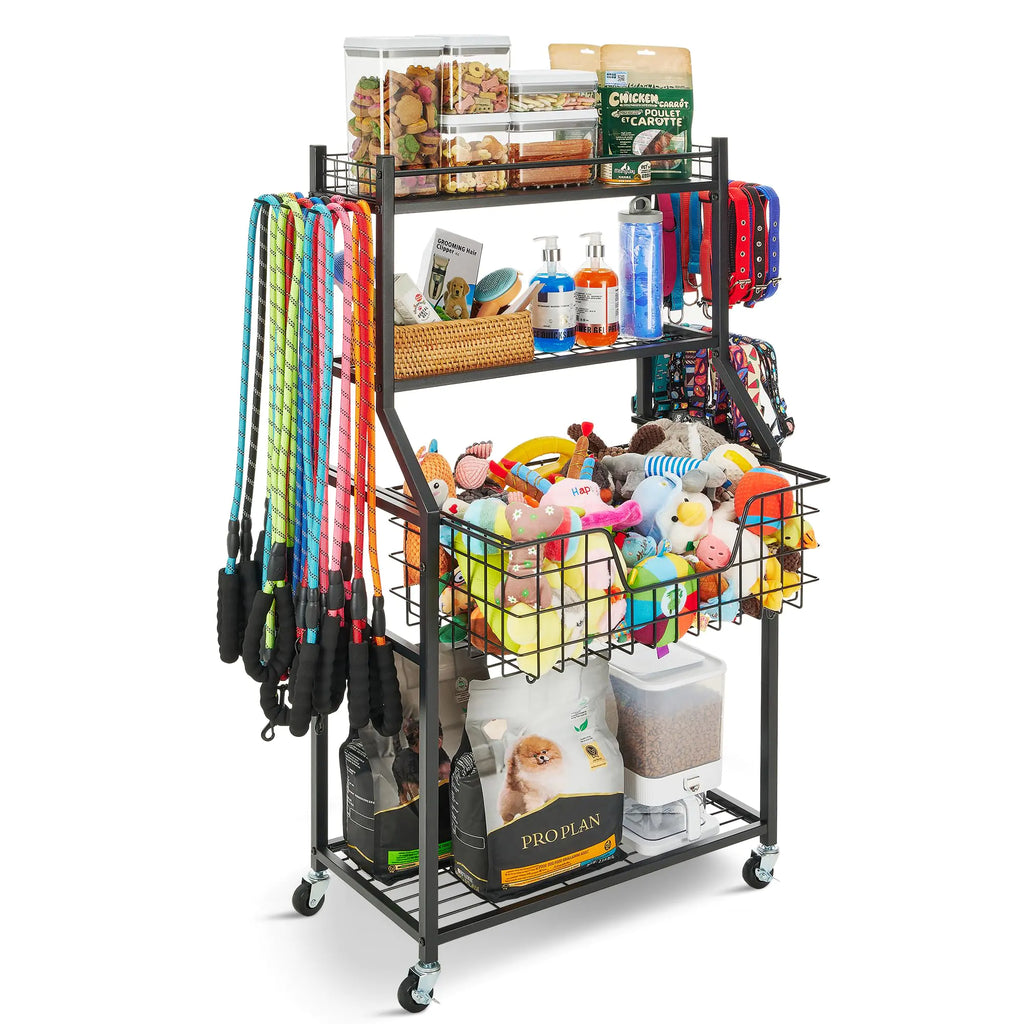 Dog Toy Storage Basket with Wheels & Hooks