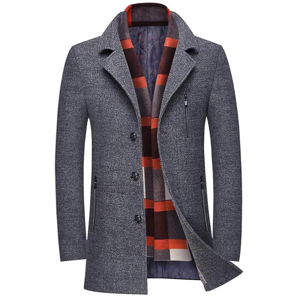 Men's Wool Blend Trench Coat with Scarf